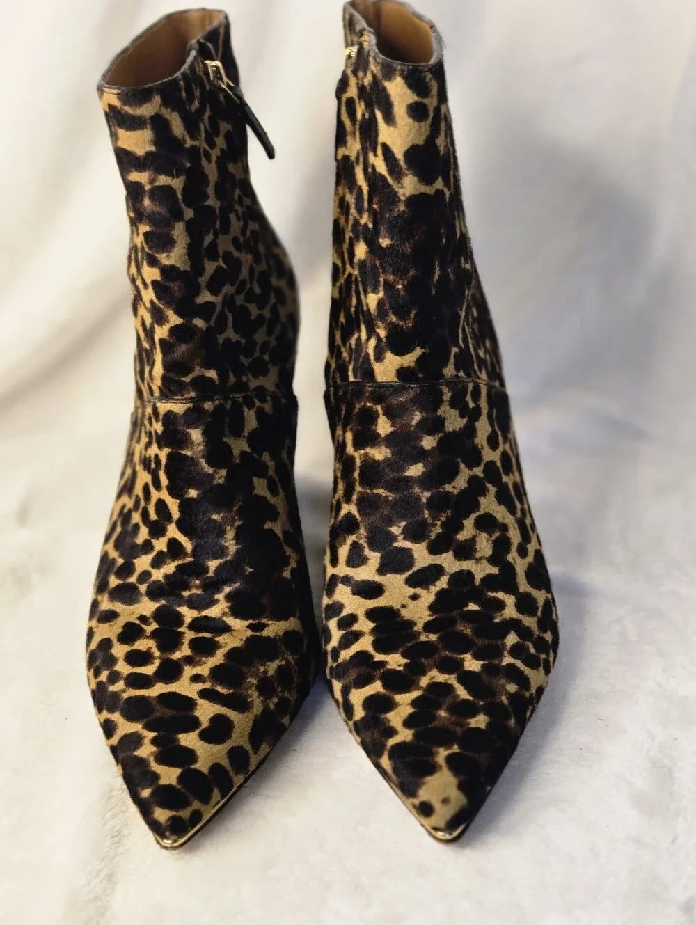 Tory‎ Burch Leopard Calf Hair Ankle Boots Pointed Toe Brown Black 9.5M 76576